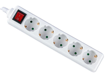 Multipresa Ciabatta Elettrica 5 Posti Schuko Spina Tipo Ibrido F + E Cavo Lunga