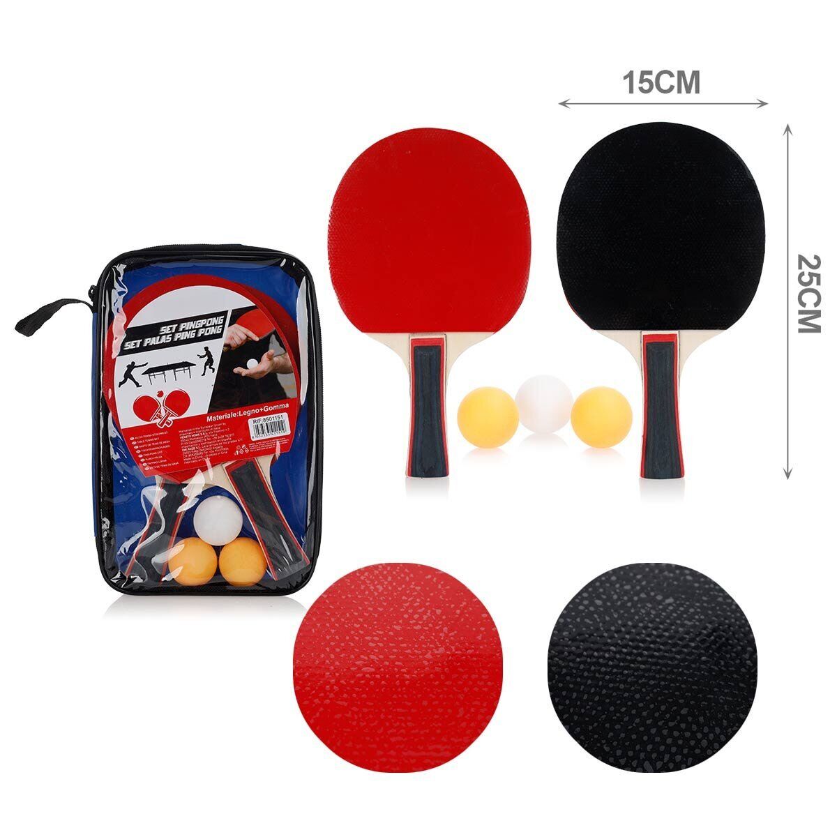 Confezione Ping Pong 2 Racchette in Legno piu 3 Palline Set Tennis da Tavolo