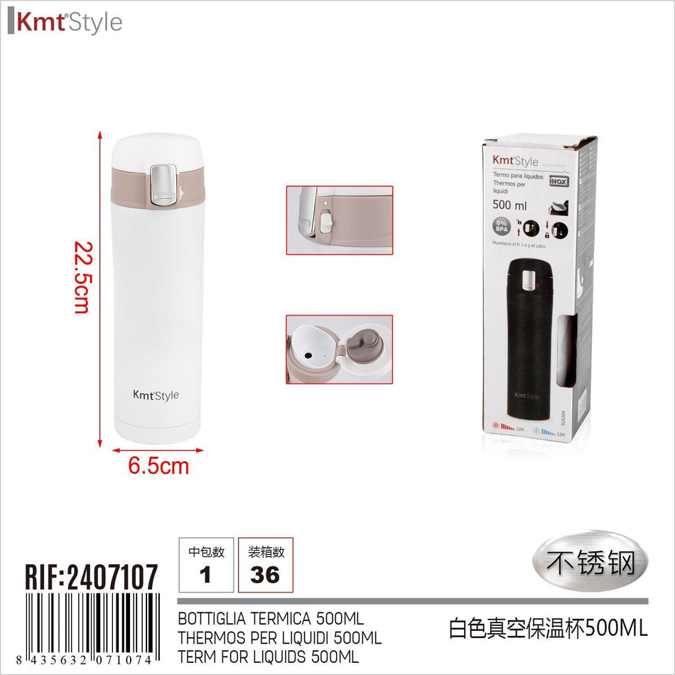 Contenitore Termico Thermos Colore Bianco Modello con Pulsante alla Chiusura