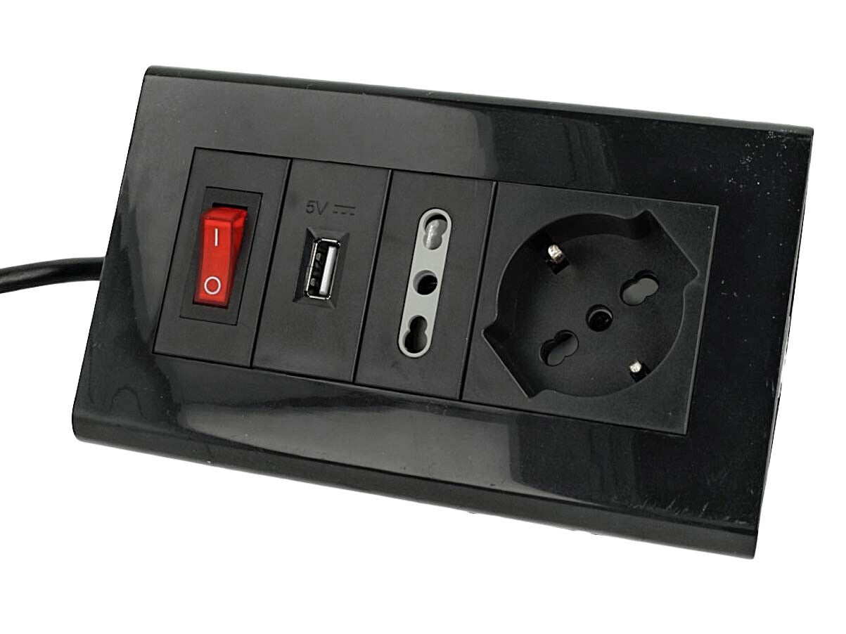 Multipresa Da Tavolo Con USB Nero 1 Presa Schuko Bipasso 10/16A Interruttore