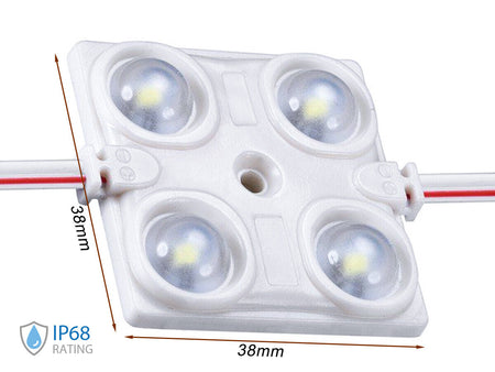 Modulo Mattone LED 4 SMD 2835 Caldo 3000K 12V 1.5W IP68 Con Lente Ingrandimento
