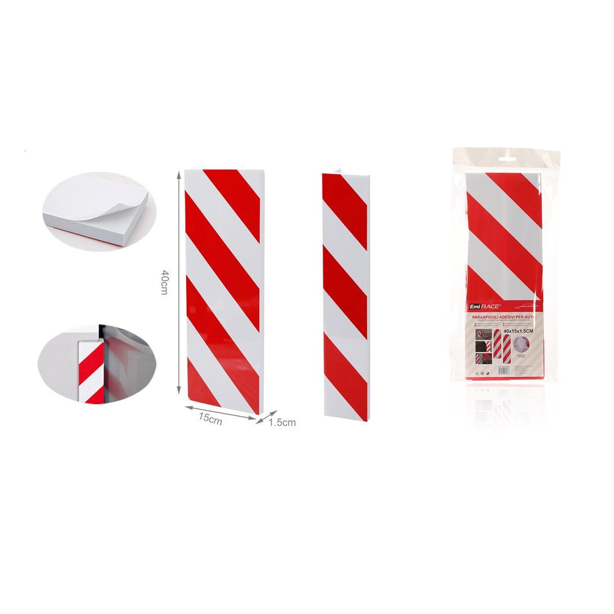 Pannelli Adesivi Antiurto Strisce Bianco e Rosso Paraurti Paracolpi Paraspigoli