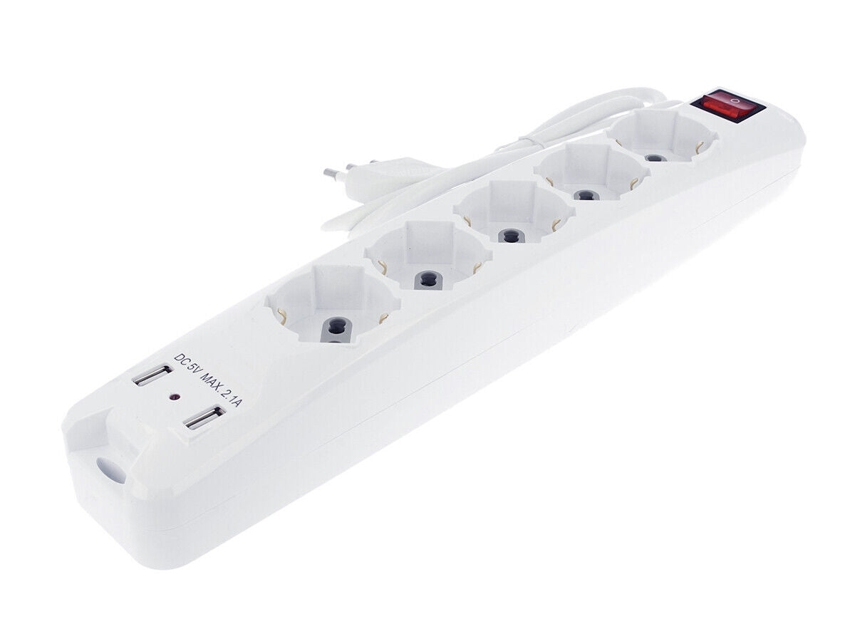 Multipresa Ciabatta Elettrica Spina Con 2 USB 2.1A Cavo 1.5 Metri 5 Posti 2P+T