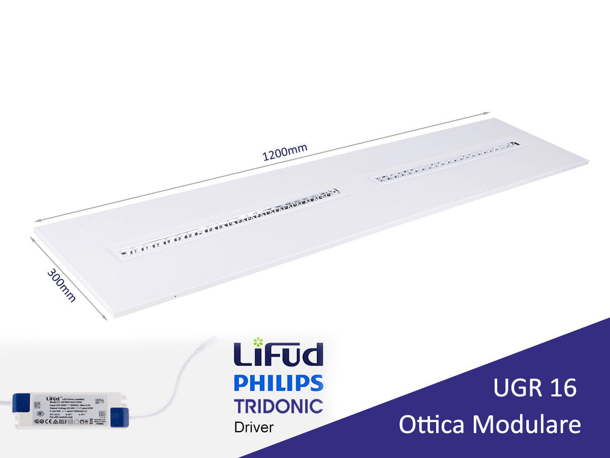 Pannello Led Con Ottica Modulare UGR 16 Bianco Caldo 2700K 30W 30X120cm 150LM/W