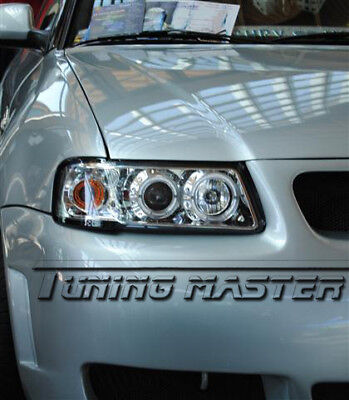 A3 96->00 Coppia Fanali Fari anteriori con 2 anelli Angel Eyes cromati