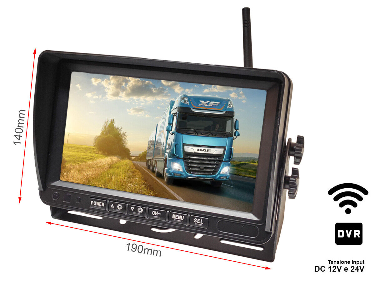 Monitor Wireless Ricevitore Professionale DVR Registratore 4 Canali 12V 24V Per