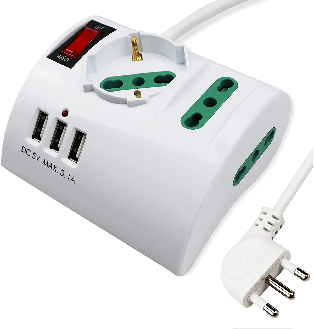 Multipresa da Scrivania con 3 Prese USB Max 3,1A Spina 10A Bipasso Interruttore