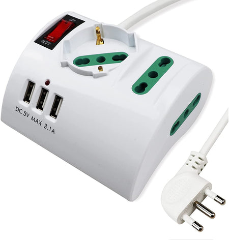 Multipresa da Scrivania con 3 Prese USB Max 3,1A Spina 10A Bipasso Interruttore