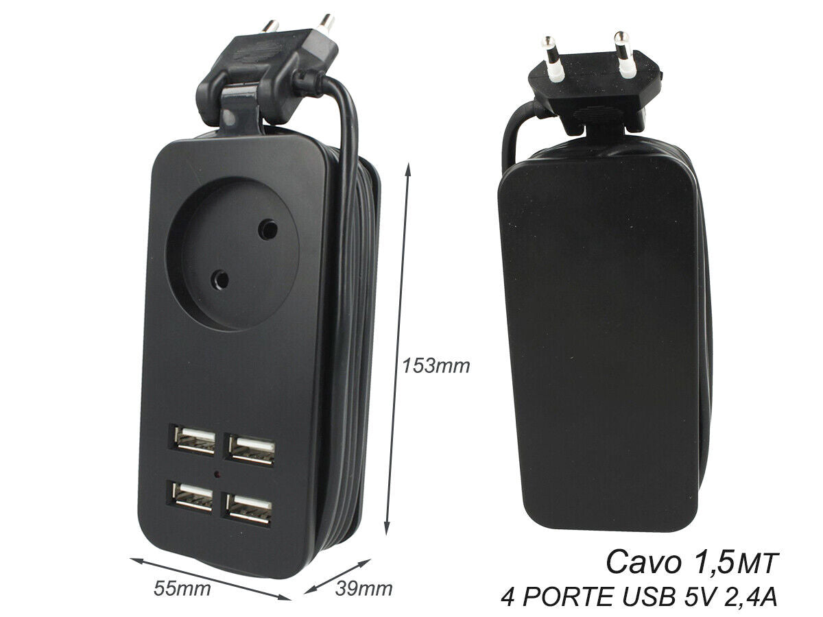 Multipresa Ciabatta Elettrica Caricabatterie 4 Porte USB 5V 2.4A Fast Charge 1