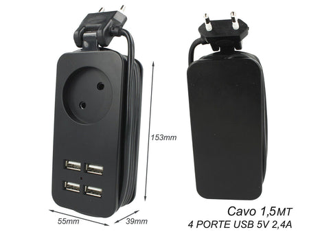 Multipresa Ciabatta Elettrica Caricabatterie 4 Porte USB 5V 2.4A Fast Charge 1