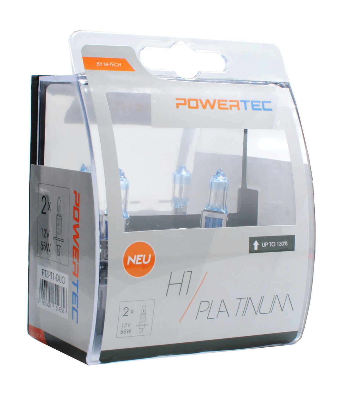 Coppia Lampade Lampadine PowerTec H1 55W 12v PLATINUM Bianche +130% ALOGENE