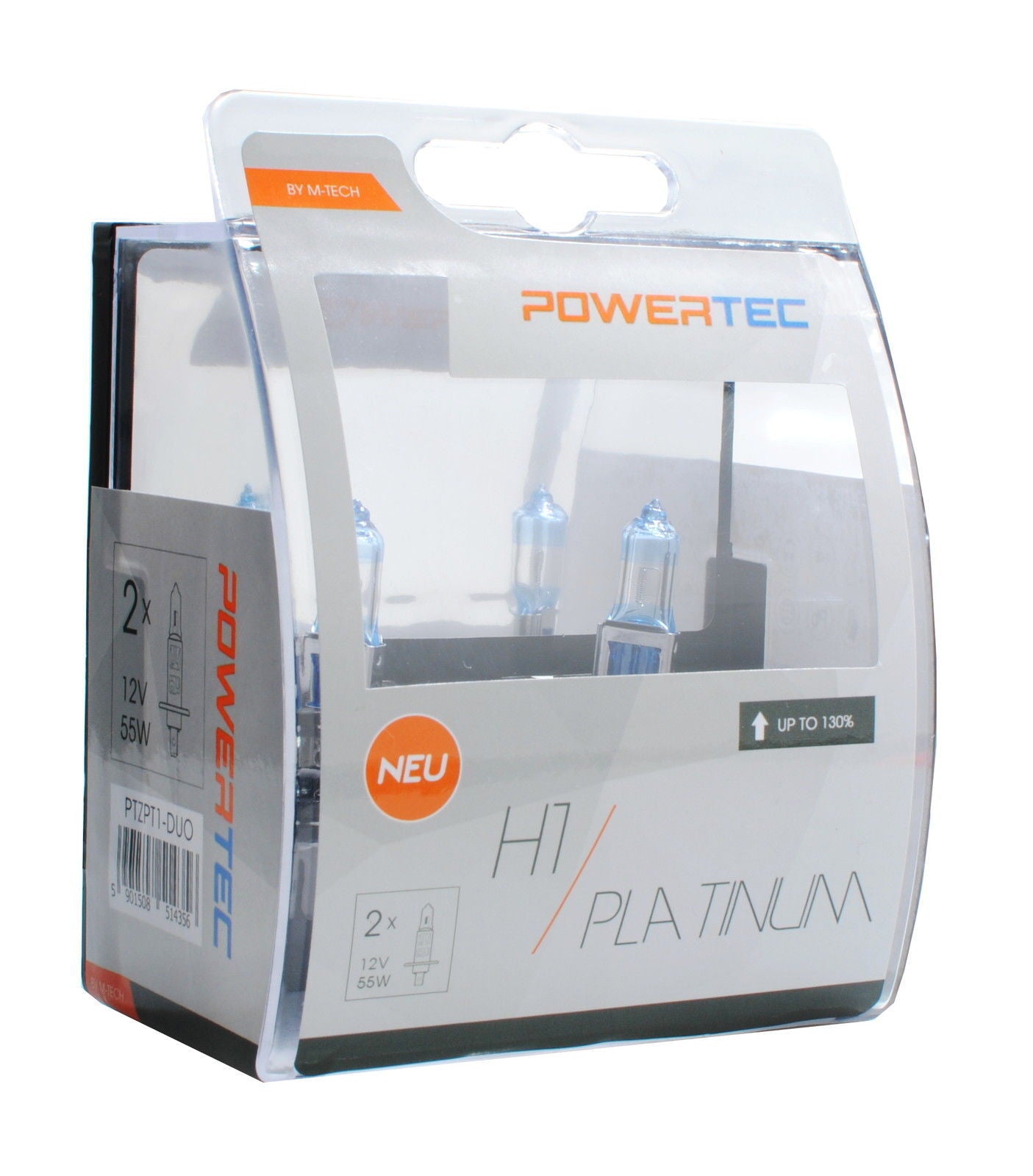 Coppia Lampade Lampadine PowerTec H1 55W 12v PLATINUM Bianche +130% ALOGENE