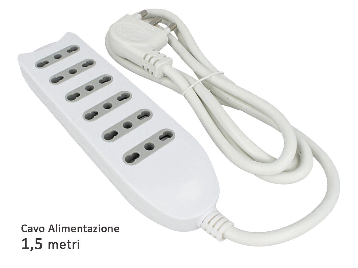 Multipresa Ciabatta Elettrica 6 Posti Prese Bipasso 10/16A Cavo Lunga 1,5 Metri