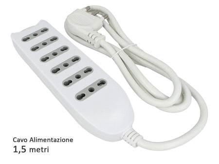 Multipresa Ciabatta Elettrica 6 Posti Prese Bipasso 10/16A Cavo Lunga 1,5 Metri