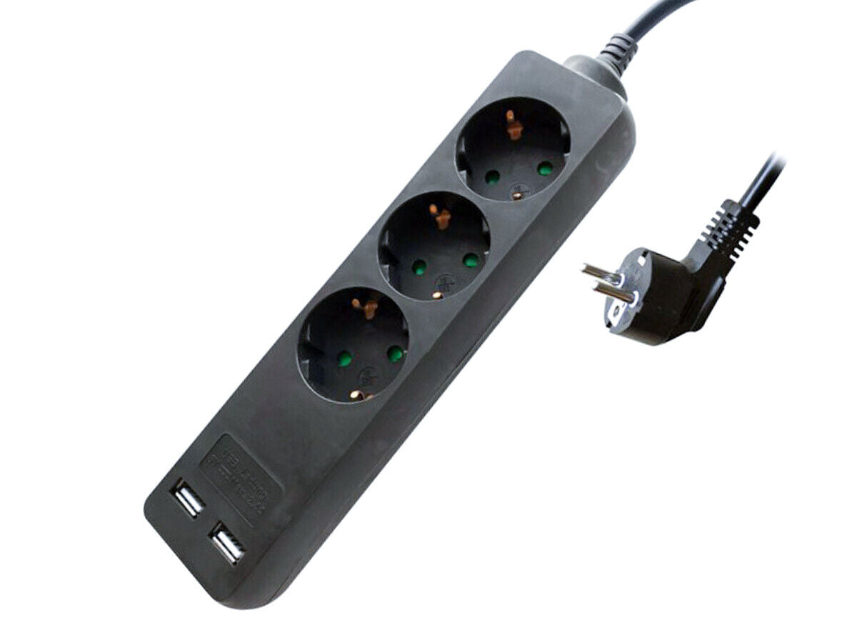 Multipresa Ciabatta Elettrica Con 2 USB e 3 Posti Schuko 10A Cavo Lunga 1.5 Met