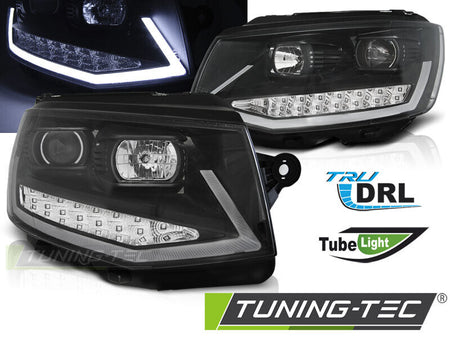 Coppia Fari fanali Anteriori Tuning TRANSPORTER T6 15- Neri DRL Solo Per H4 OEM