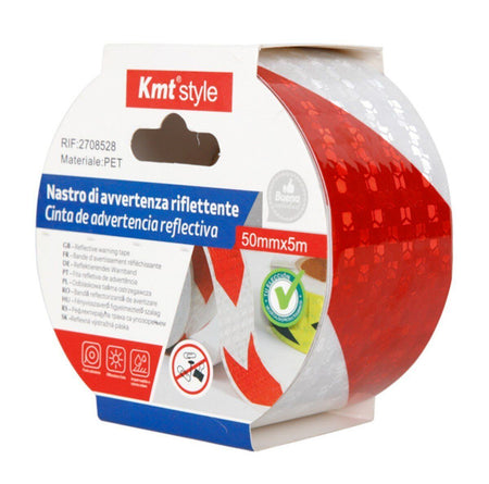 Nastro Adesivo Riflettente 50mm X 5MT Bianco Rosso Catarifrangente Ad Alta
