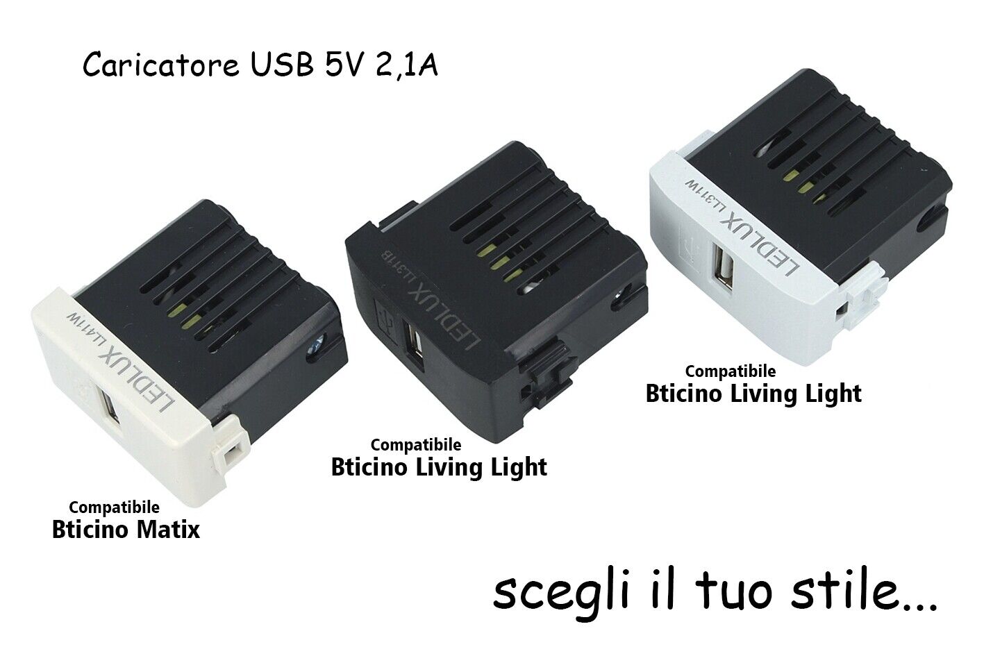Modulo Caricatore USB 5V 2.1A Compatibile Con Placca Bticino Living Light Color