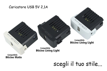 Modulo Caricatore USB 5V 2.1A Compatibile Con Placca Bticino Living Light Color