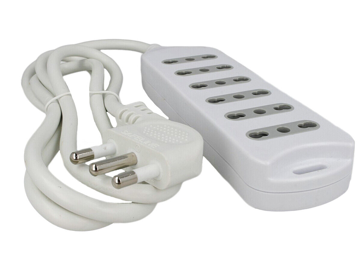 Multipresa Ciabatta Elettrica 6 Posti Prese Bipasso 10/16A Cavo Lunga 1,5 Metri