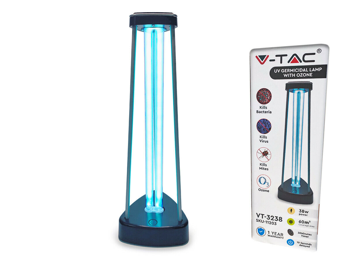 LAMPADA GERMICIDA RAGGI UV DISINFEZIONE OZONO CONTRO BATTERI VIRUS FINO A 60 MQ