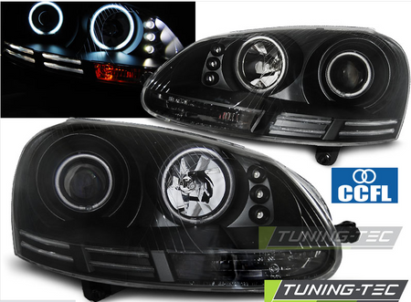Coppia Set Fanali Tuning CCFL Angel Eyes Fari per Golf 5 V 10/2003 > 9/2008