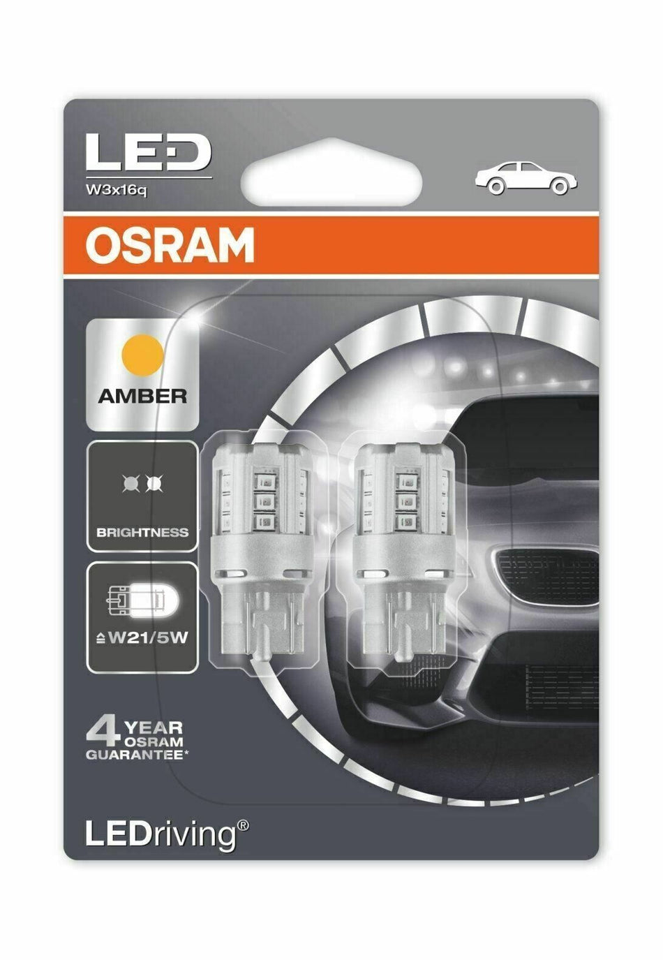 Coppia Lampade Led OSRAM LEDriving 7715YE-02B 12V W3x16q W21/5W (T20 DC) Ambra