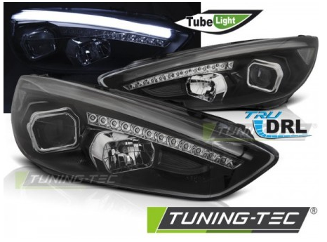 COPPIA FARI FANALI ANTERIORI TUNING FOCUS MK3 15-18 NERO DRL LED ALOGENI H9