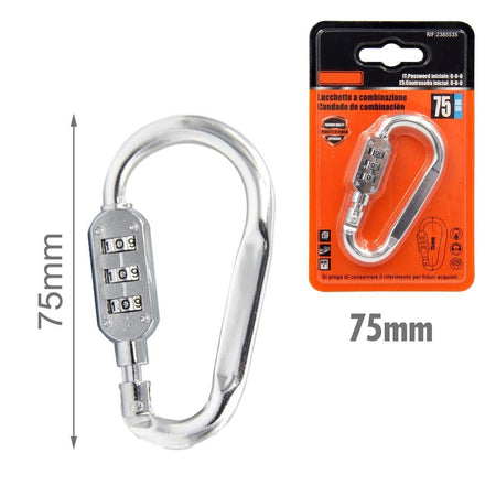 Moschettone di Alluminio Forma D Portachiave con Lucchetto a Combinazione 75mm