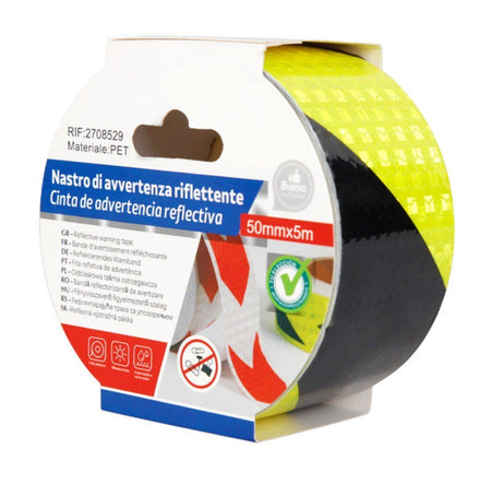 Nastro Adesivo Riflettente 50mm X 5MT Nero Giallo Catarifrangente Ad Alta
