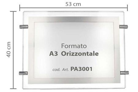 Pannello vetrina Led Pubblicitario A3 Orizzontale 12V 8W Retroilluminato negozio
