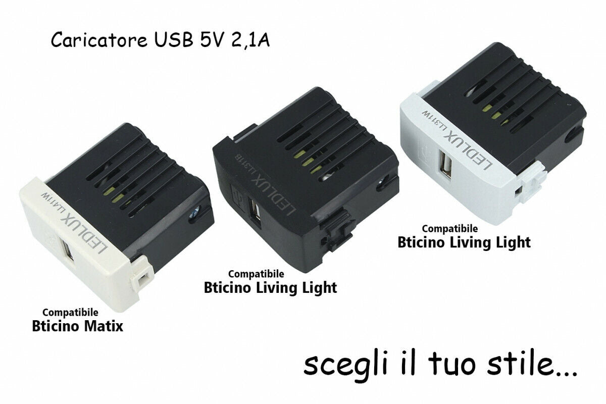 ETTROIT Modulo Presa Caricatore USB 5V 2,1A Colore BIANCO Compatibile Con Bticin
