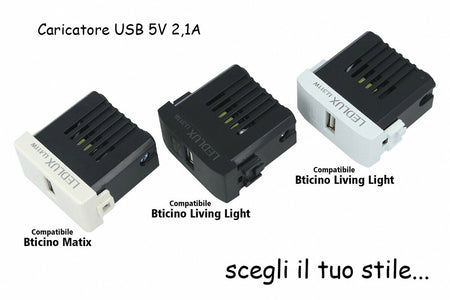 ETTROIT Modulo Presa Caricatore USB 5V 2,1A Colore BIANCO Compatibile Con Bticin