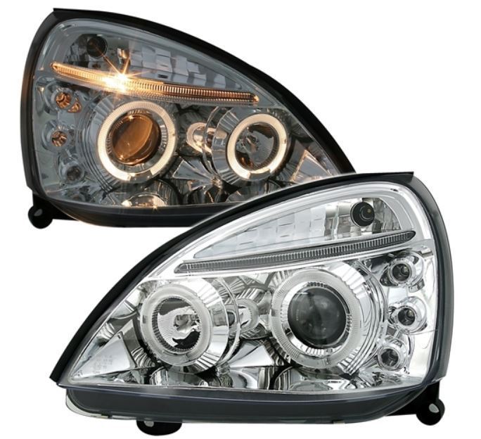 Coppia Fari Fanali Anteriori Tuning Clio 01->05 Angel Eyes Cromati