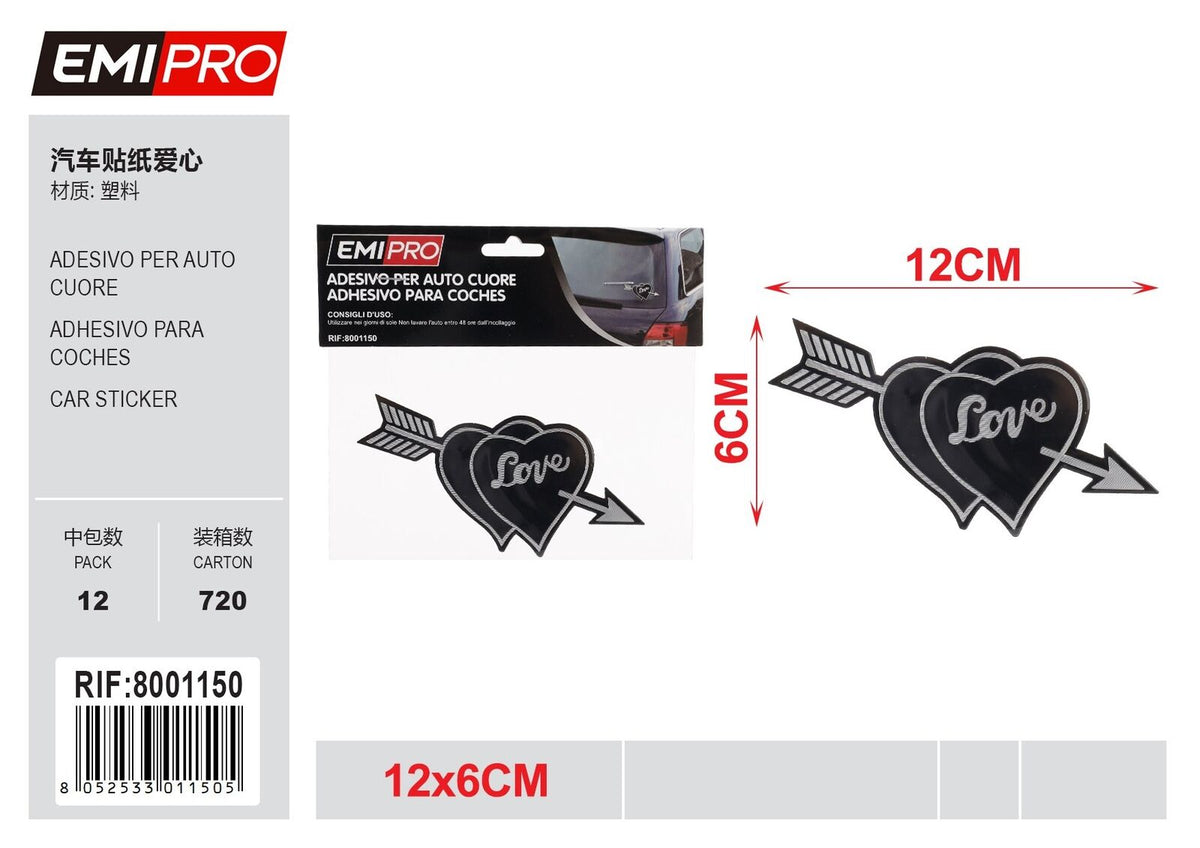 2 PZ Adesivo per Auto Forma Cuoricino 6x12cm Resistente all' Autolavaggio