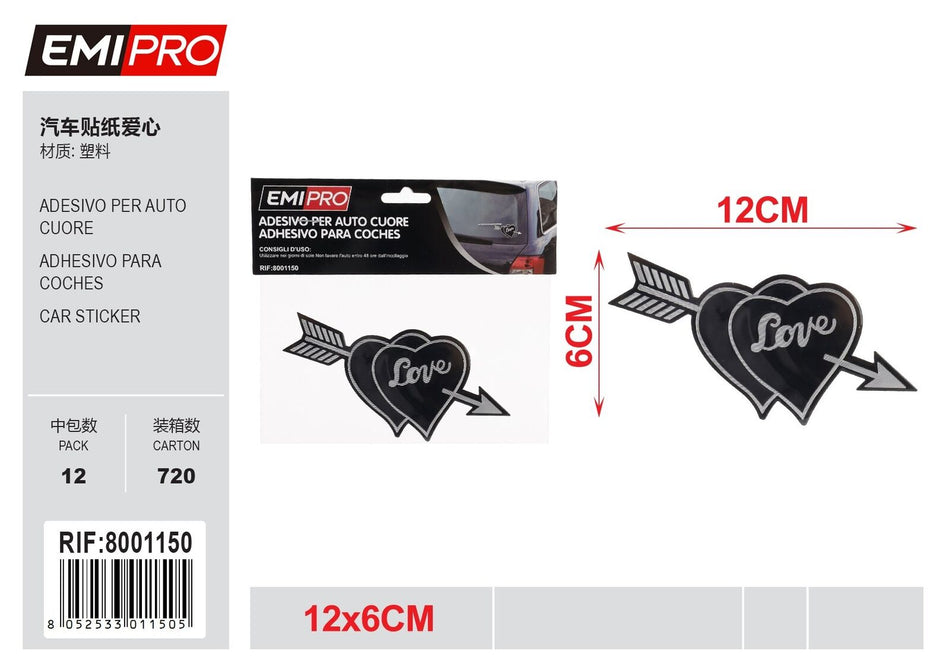 2 PZ Adesivo per Auto Forma Cuoricino 6x12cm Resistente all' Autolavaggio