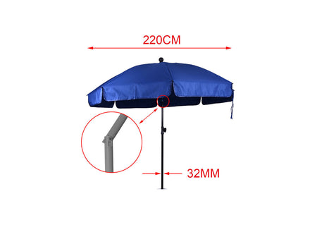 Ombrellone da Giardino Diametro 220cm Con Inclinazione Regolabile 8 Stecche