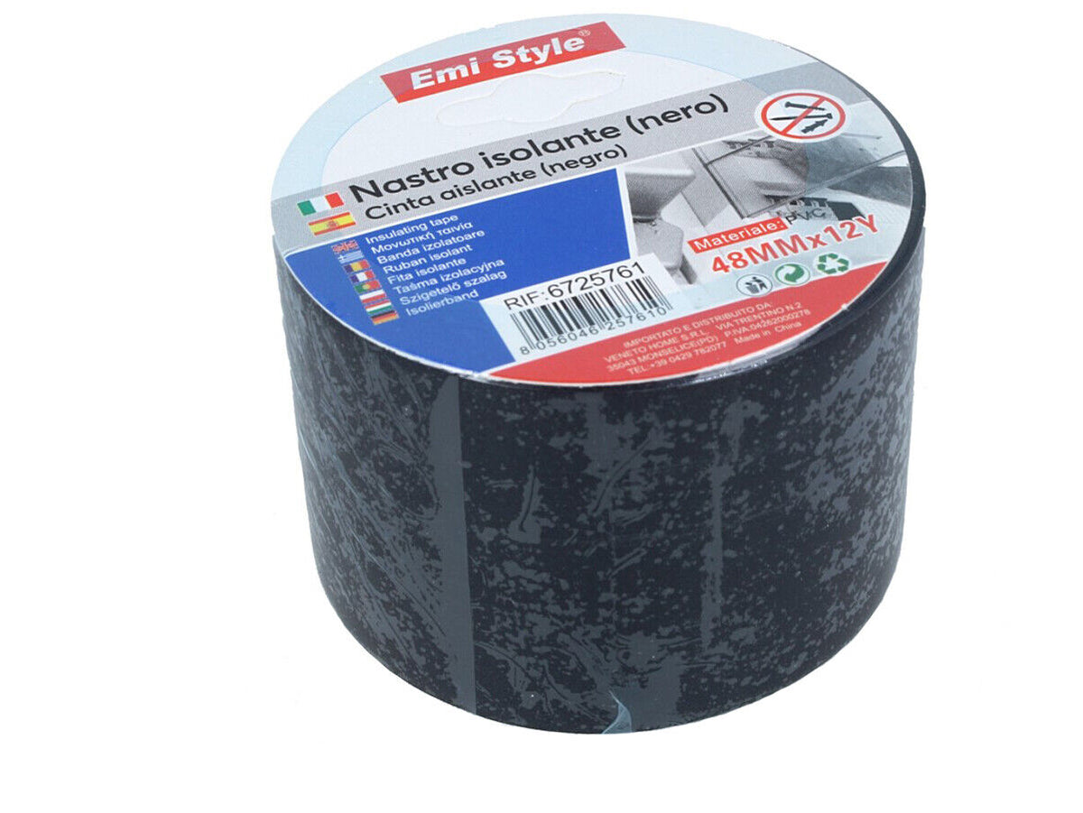 Nastro Isolante Elettrico Largo in PVC 48mm X 12m Nero <ul> <li> Realizzata è