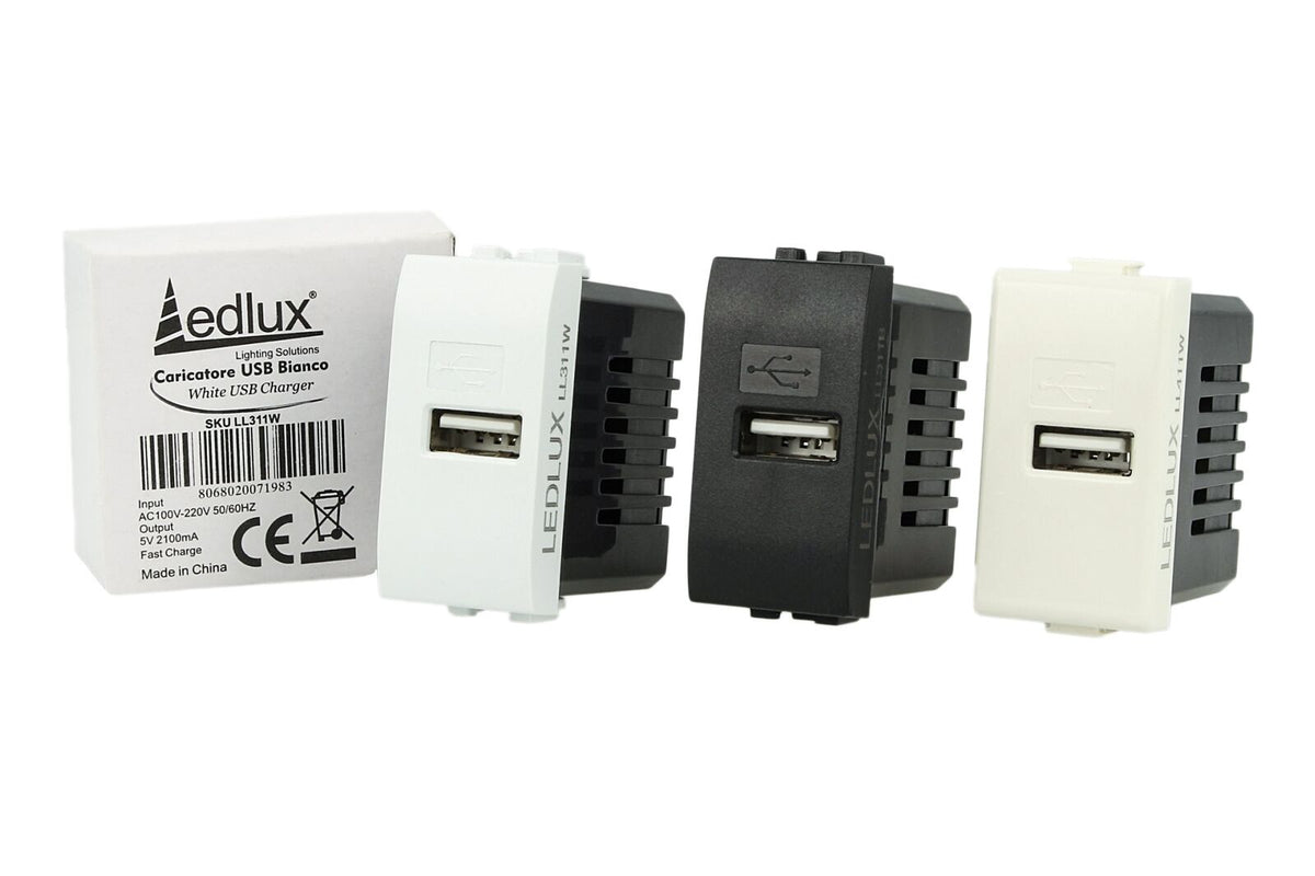Modulo Caricatore USB 5V 2.1A Compatibile Con Placca Bticino Matix Colore Bianc