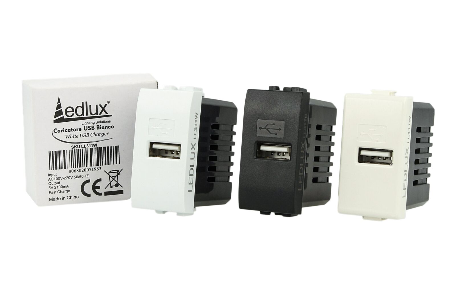 Modulo Caricatore USB 5V 2.1A Compatibile Con Placca Bticino Matix Colore Bianc