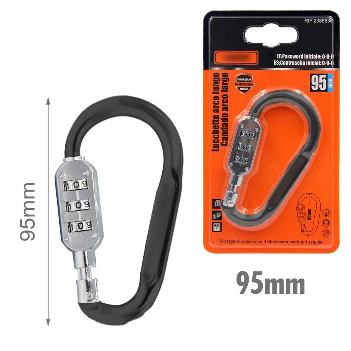 Moschettone di Alluminio Forma D Portachiave con Lucchetto a Combinazione 95mm