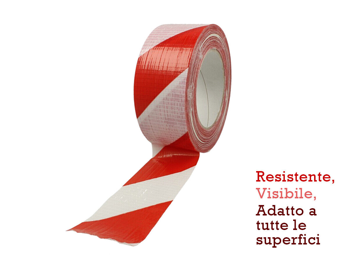 Nastro Striscia Distanza di Cortesia Bianco Rosso 5cm X 50mt Adesivo Pavimento