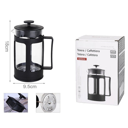 Caffettiera Teiera Termica a Doppia Parete con Filtro Manuale e Manico in Vetro