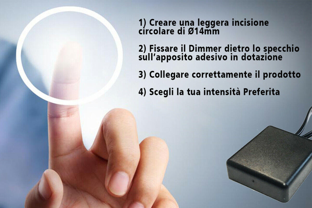 Interruttore Led Dimmer Touch Con Memoria Per Specchio Da Bagno 12V 24V 4A Con