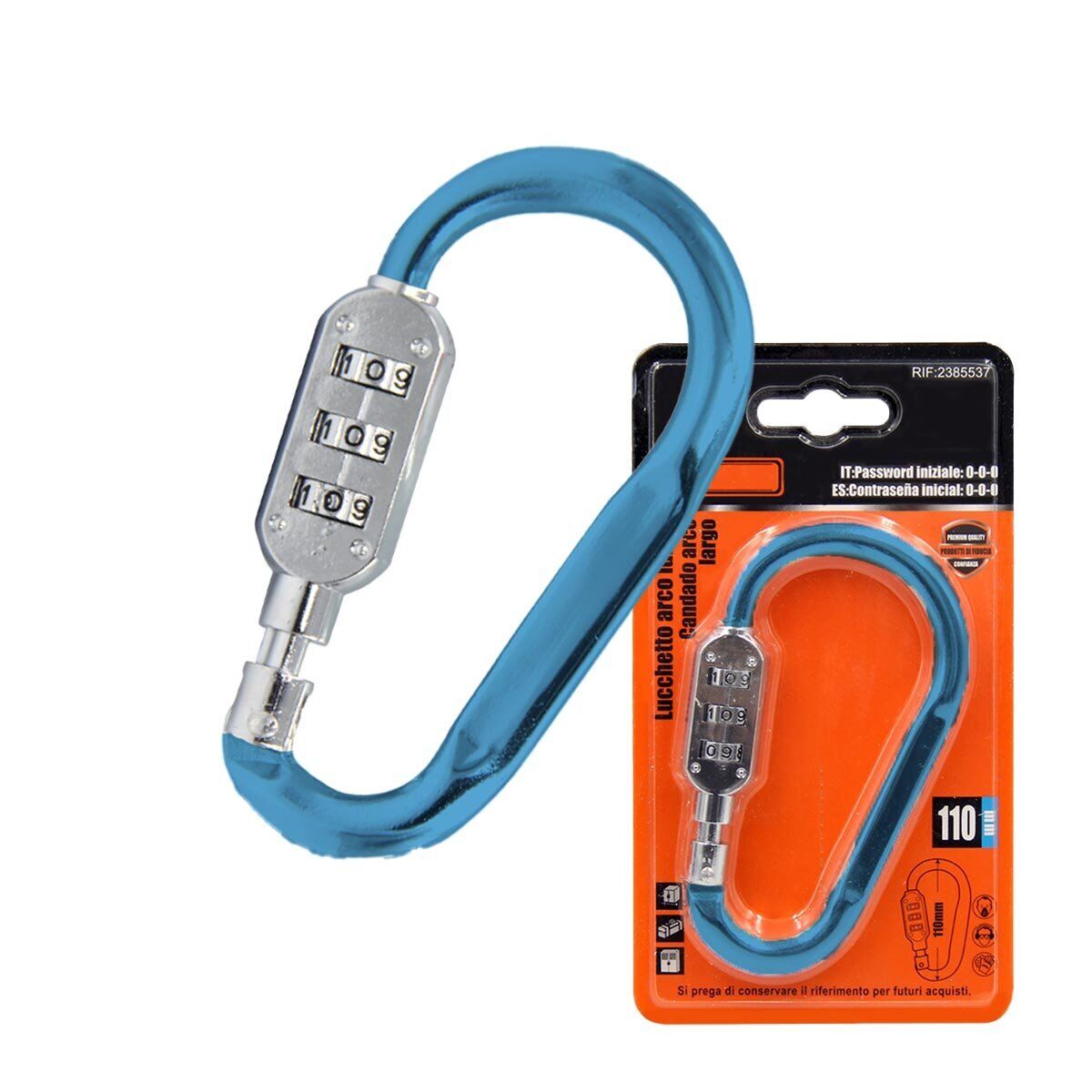 Moschettone di Alluminio Forma D Portachiave con Lucchetto a Combinazione 110mm