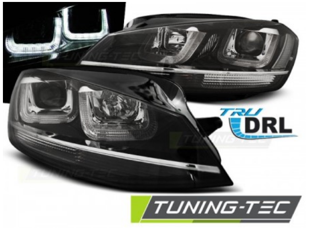 Coppia Fari Fanali Anteriori Tuning GOLF 7 VII 12-17 U-TYPE DRL Nero Linea CROMO