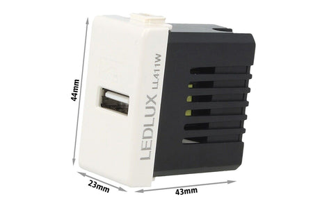 Modulo Caricatore USB 5V 2.1A Compatibile Con Placca Bticino Matix Colore Bianc
