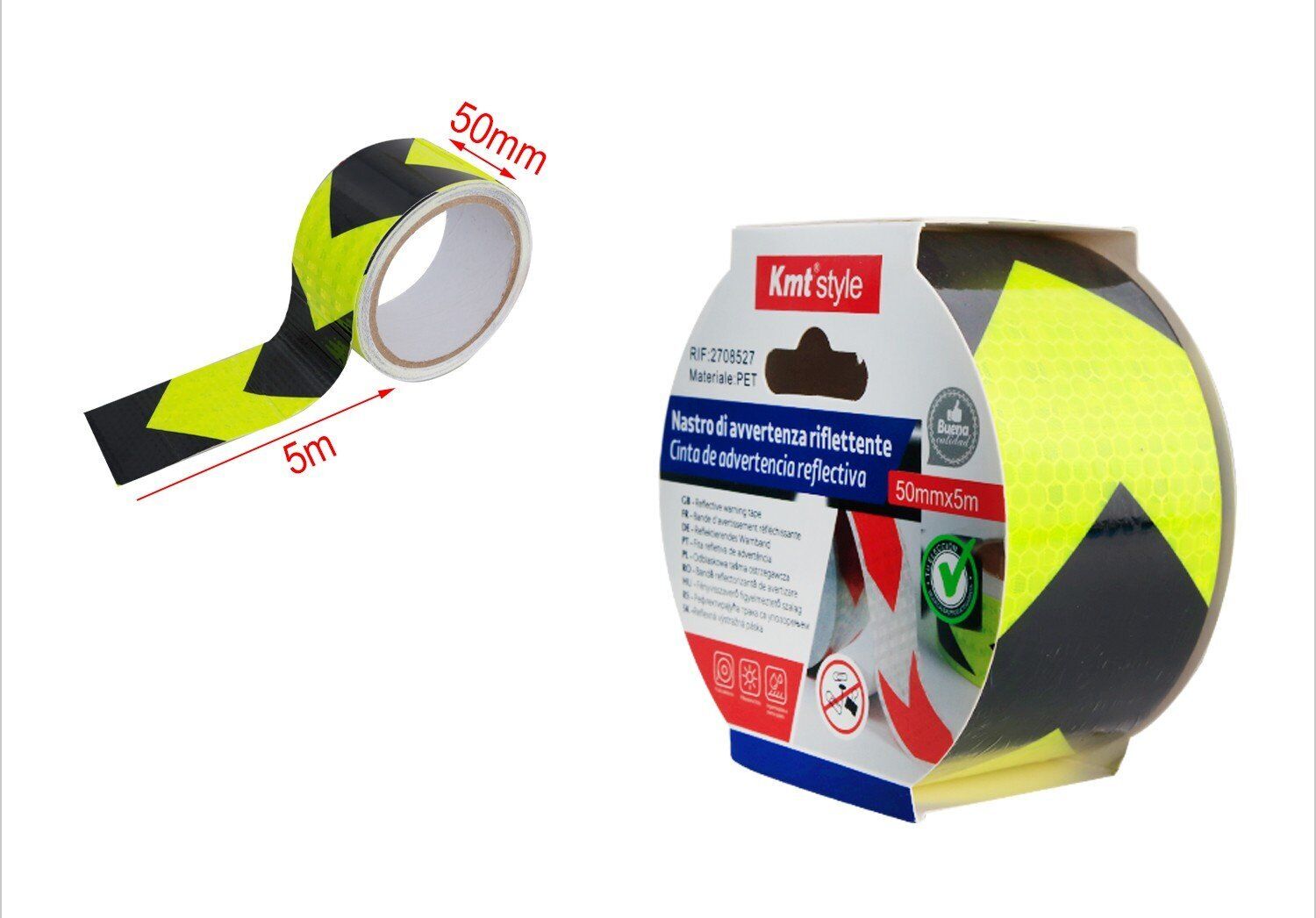 Nastro Adesivo Riflettente 50mm X 5MT Nero Giallo Con Freccia Catarifrangente