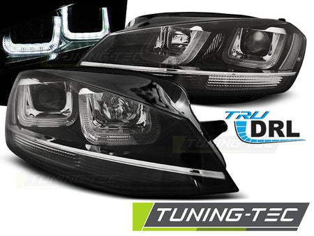 Coppia Fanali Fari Anteriori Tuning LED DRL Golf VII 7 nero cromo Alogeni H7