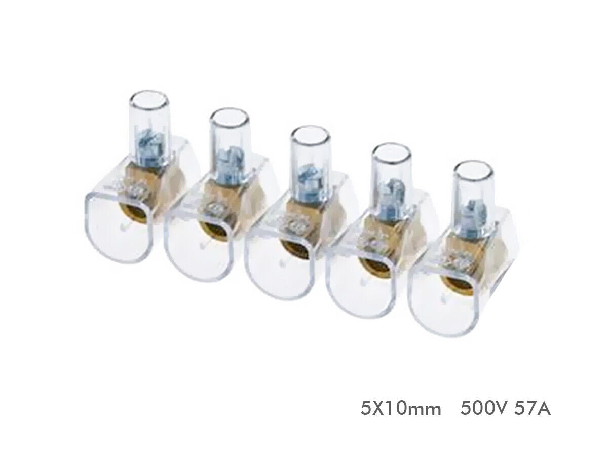 Morsettiera Volante 5X10mm Trasparente 500V 57A <ul><li>Morsetto Elettrico